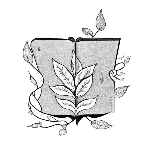 A Minimalist Tattoo Of A Book With Plants Growing Out Of Its Pages