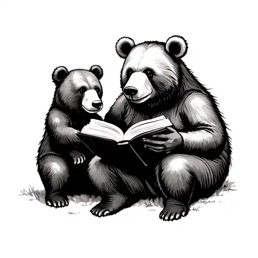 Grandma Bear Reading A Book To Her Two Little Bears