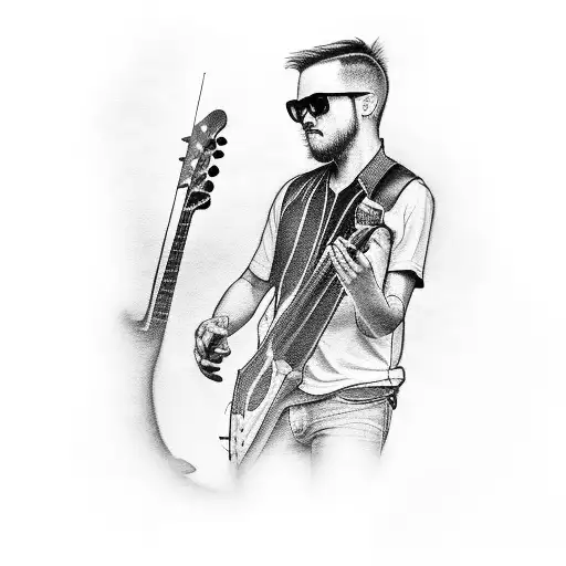 A Black And Grey Portrait Of A Misfit Band Member Playing Bass