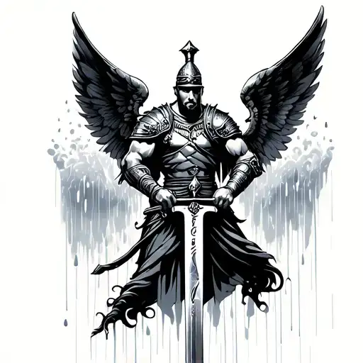 Gladiator With Sword And Wings Of Rain