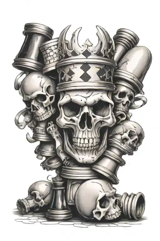 Chess Pieces With Cards Forming The Shape Of A Skull