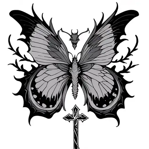 Butterfly Dragon Tattoo With Cross