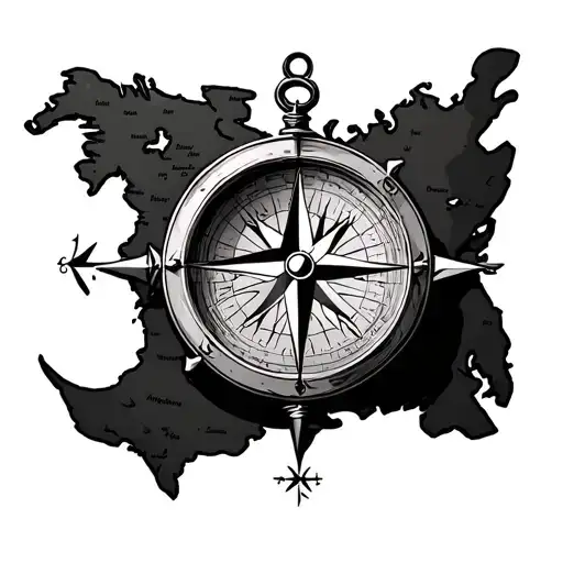 Compass On Map With Anchor