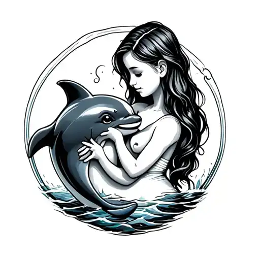 Morher With Baby Daughter Cuddling With Intigrated Dolphin