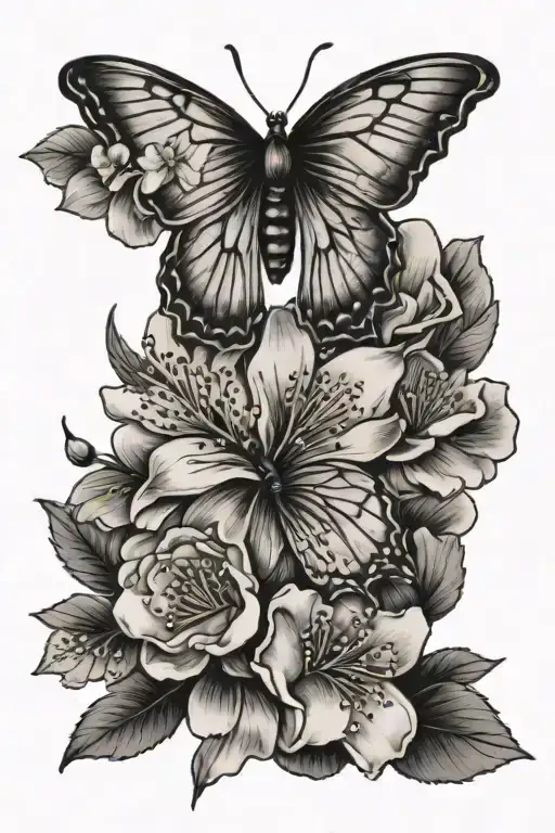 Travel Tattoo With Butterfly And Flowers Blooming Cherry Blossom