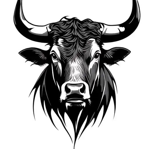 A Bull Head Linear Style In Black And White