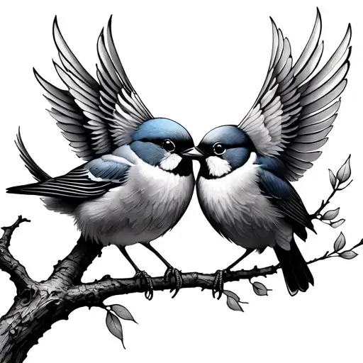 Whimsical Branch With Two Love Birds Kissing Each Other With Nathan Added