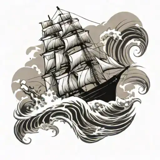 Ship Bluenose Ii On Ocean Wave Crashing