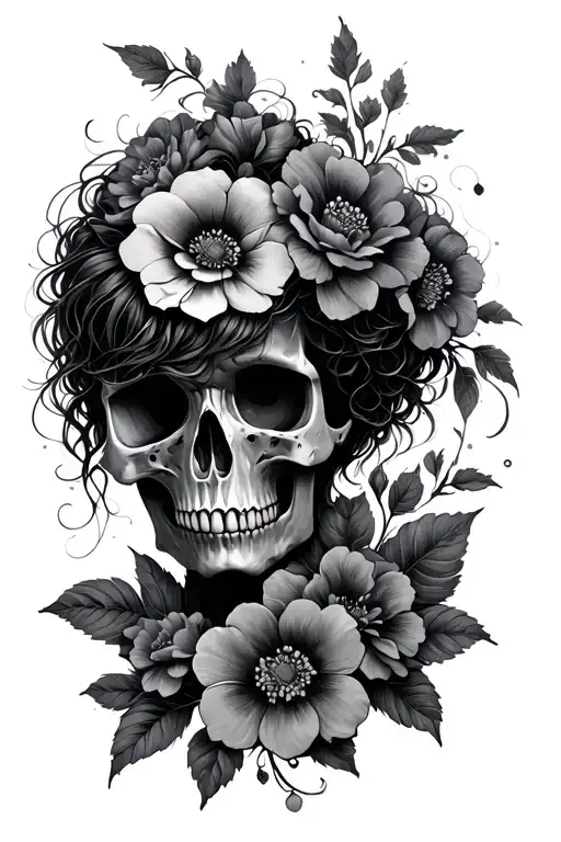 Skull Hair Of Flowers