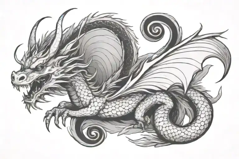 Delicate Flying Dragon With Wrapped Tail