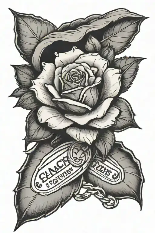 Black Rose With A Military Dog Tag