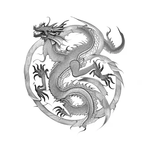 A Black-grey Tattoo Of A Dragon Coiling Around A Paint Palette