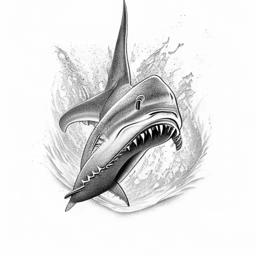 A Realistic Depiction Of A Hammer Shark Breaking Through The Surface Of The Water