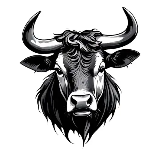 A Spanish Bull Head With Lining In Realism Style