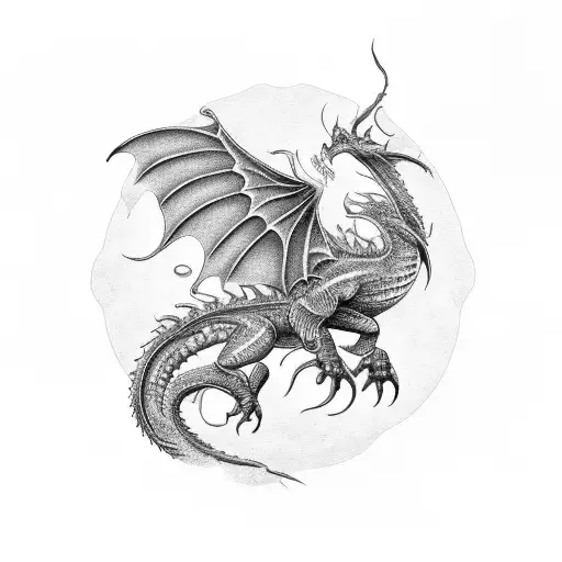 An Intricate Black-grey Tattoo Of A Bass Guitar Transforming Into A Dragon