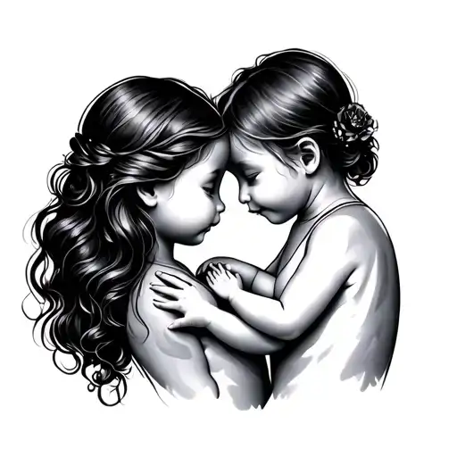 Morher With Baby Daughter Cuddling Unique And Elegant