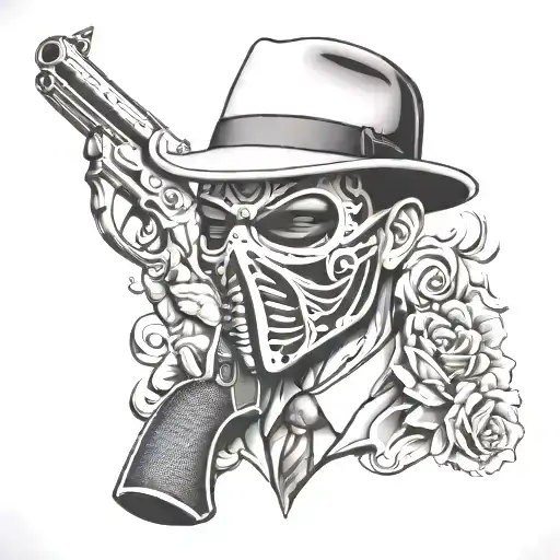 Gangster Mask And Gun Shooting