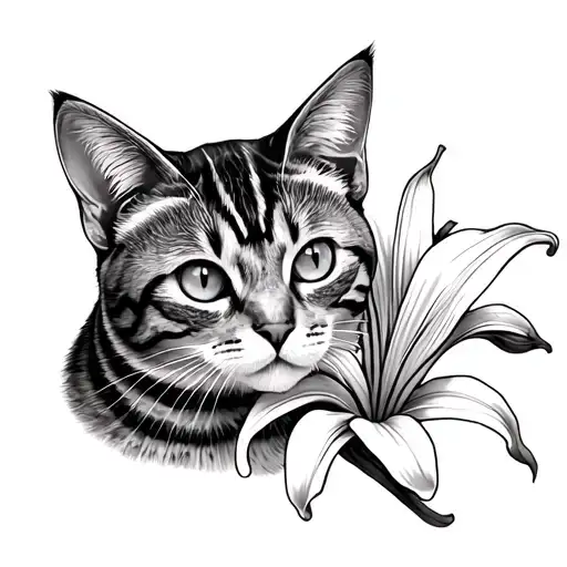 Tabby Cat With Lilly Flower