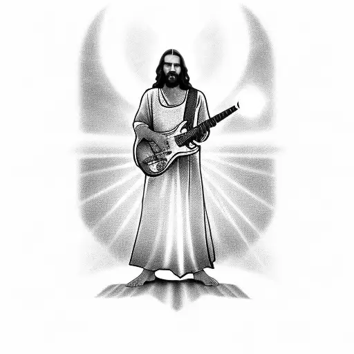 Jesus Playing A Guitar With Rays Of Light Radiating From The Instrument