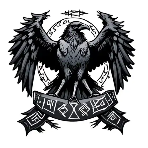 Nordic Runes With Raven In The Center