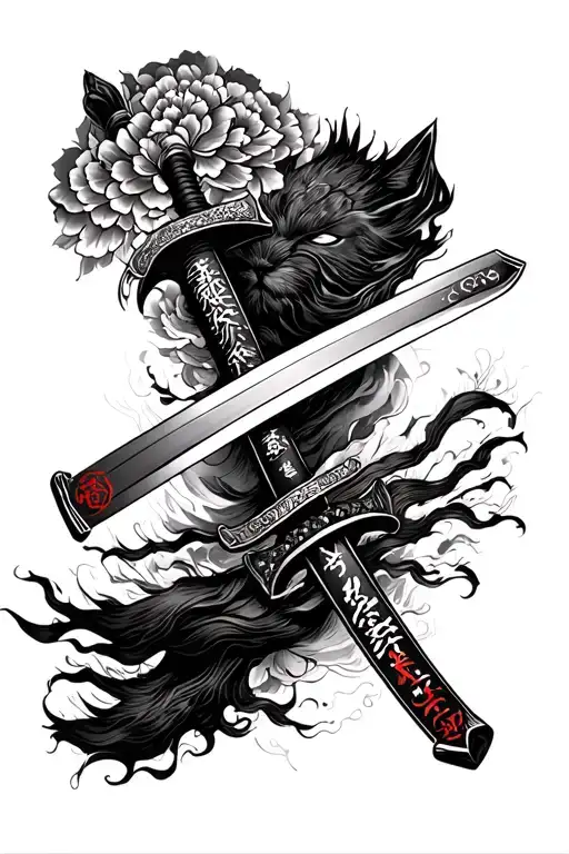 A Katana On The Forearm With The Japanese Symbols Kaizen On Going Trough It