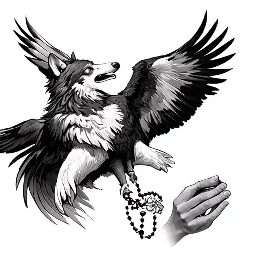 Wolf Howling At An Eagle With Praying Hands Holding A Rosary