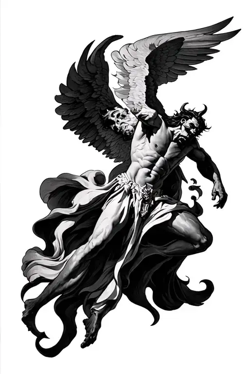 Half Angel Half Demon Man Flying Up
