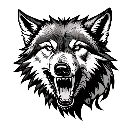 Realistic Snarling Wolf Head