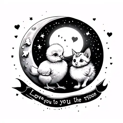 Chick And Kitten Love You To The Moon