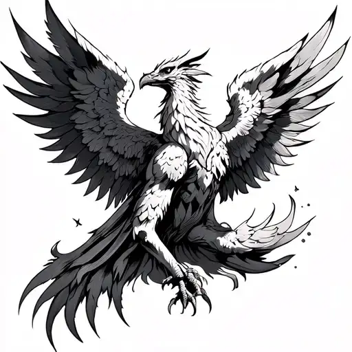 Phoenix Tattoo Wrapped Around Forearms Black And White With Sharp Wings