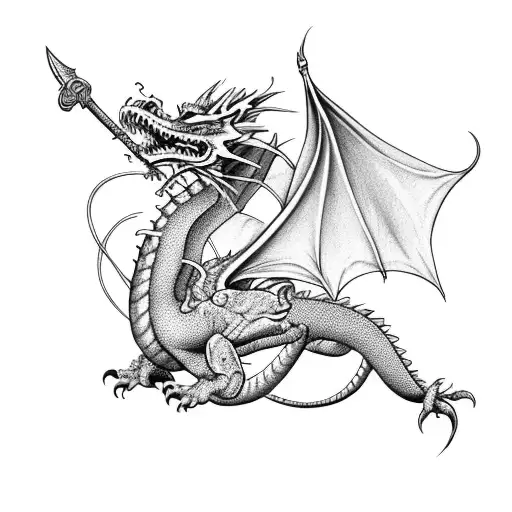 Dragon With Sword And Roses