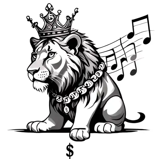A Lioness With A Crown Made Of Musical Notes And A Necklace Of Dollar Signs