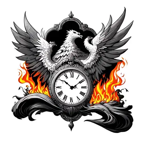 Clock With Mountains Rising Phoenix From Fire