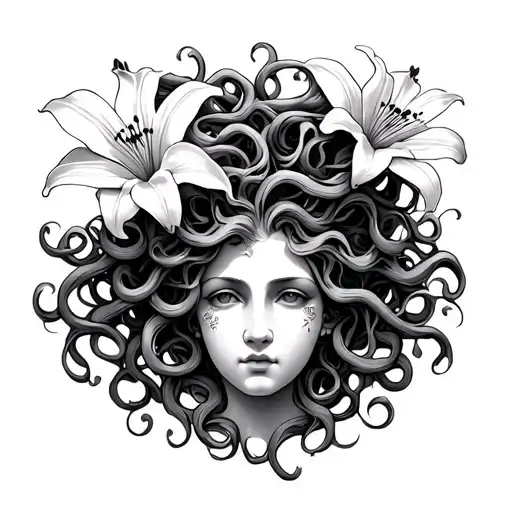Simple Medusa Head With Lilly Flowers