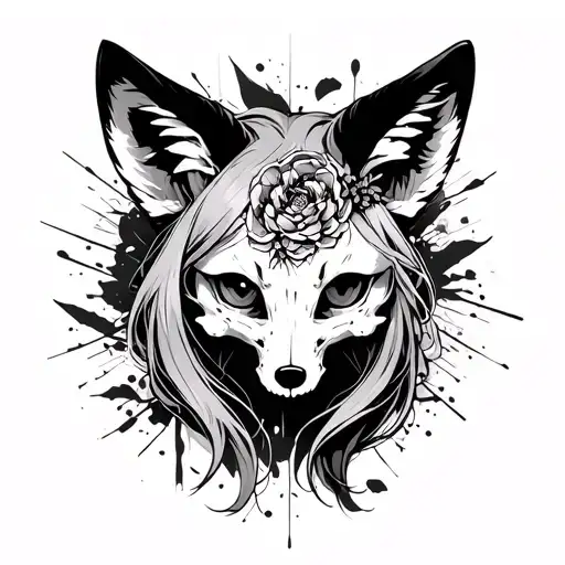 Trash Polka Japanese Style Fox Skull Girl