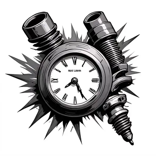 Clock And Clyinder Piston And Spark Plug