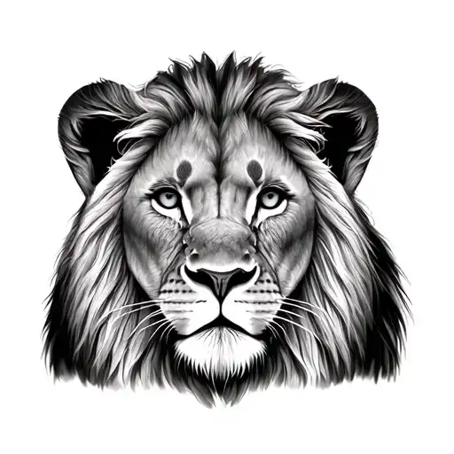 Lion And Cub Face Photo Realistic Outline Drawing