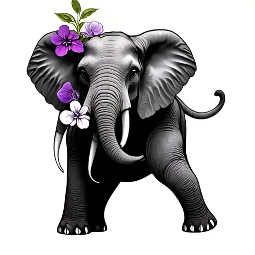 Elephant Holding Violets In Trunk