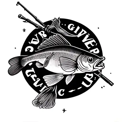 Fishing Rod Tattoo With Never Give Up