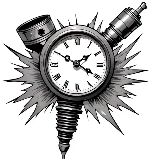 Clock And Clyinder Piston And Spark Plug