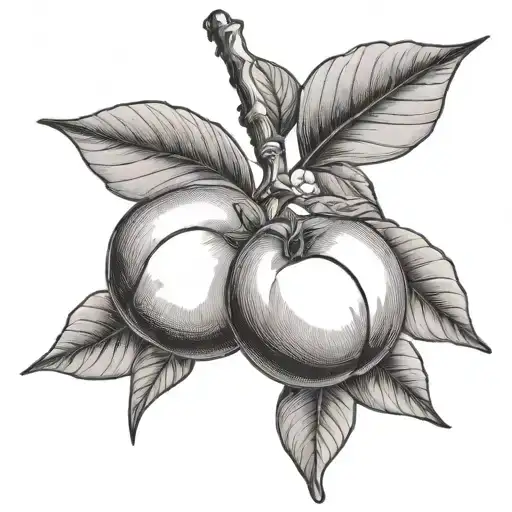 Peach On A Branch With Leaves