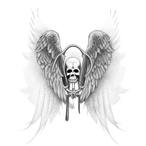 Grim Reaper With Angel Wings And Dark Backdrop