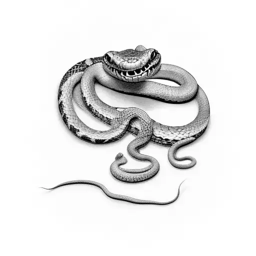 A Snake Wrapped Around A Tim Burton-inspired Object In A Black-grey Style
