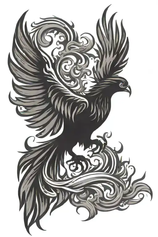 Phoenix Silhouette And Flames