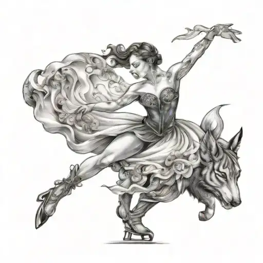 A Graceful Figure Skater With Animal Companions On The Ice Rink