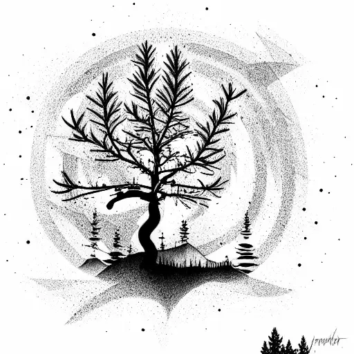 Pine Tree Nature Northern Lights Geometric