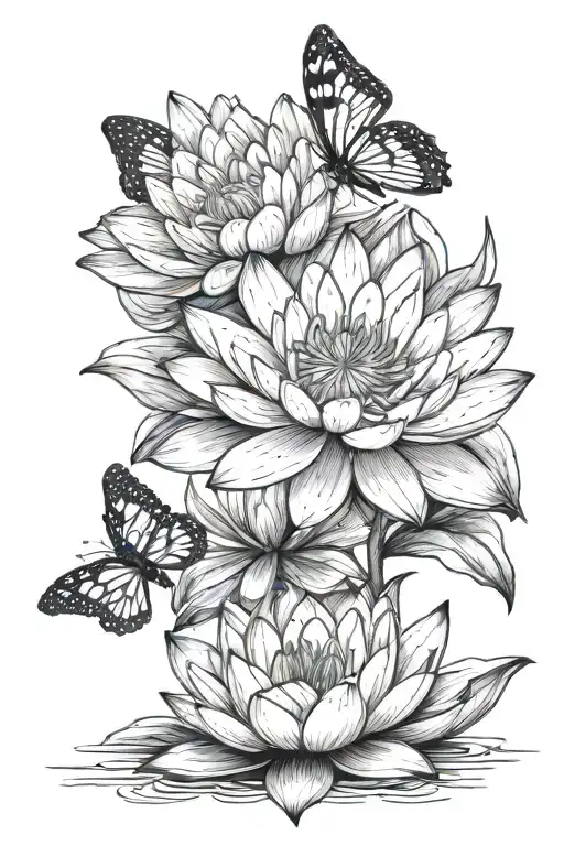 Water Lily Flowers And Butterflies