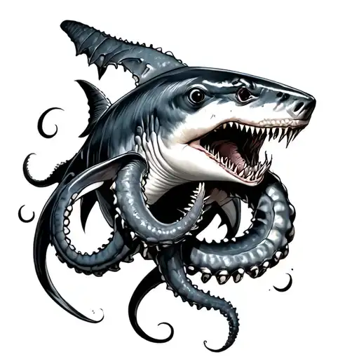 Kraken Holding Shark Swimming