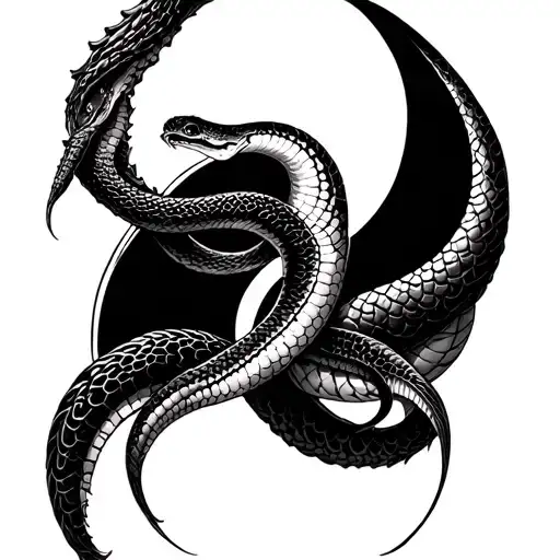 Yin And Yang And Snake Intertwined Cybergerlism Style Small Size And On Sternum