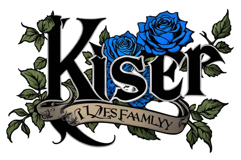 Kiser Family Crest With Blue Rose Wrapped